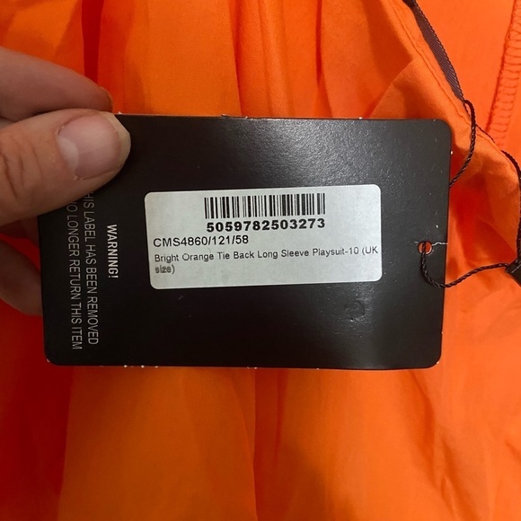 Pretty Little Things size 6 bright orange tie back long sleeve playsuit NWT - Picture 6 of 7